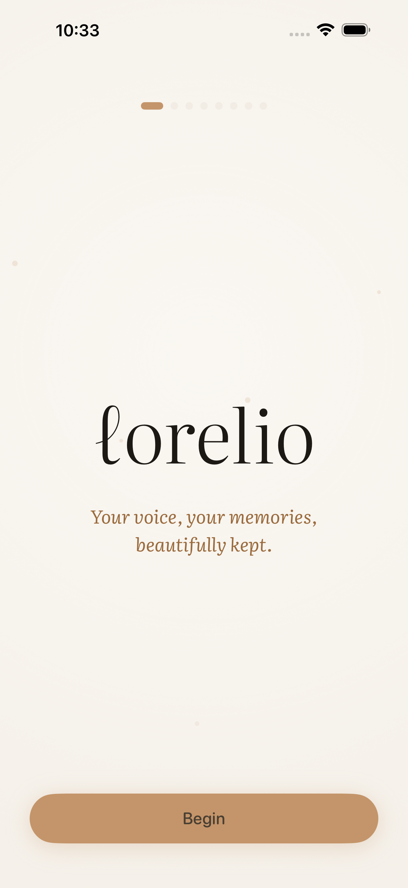 Lorelio welcome screen on iPhone
