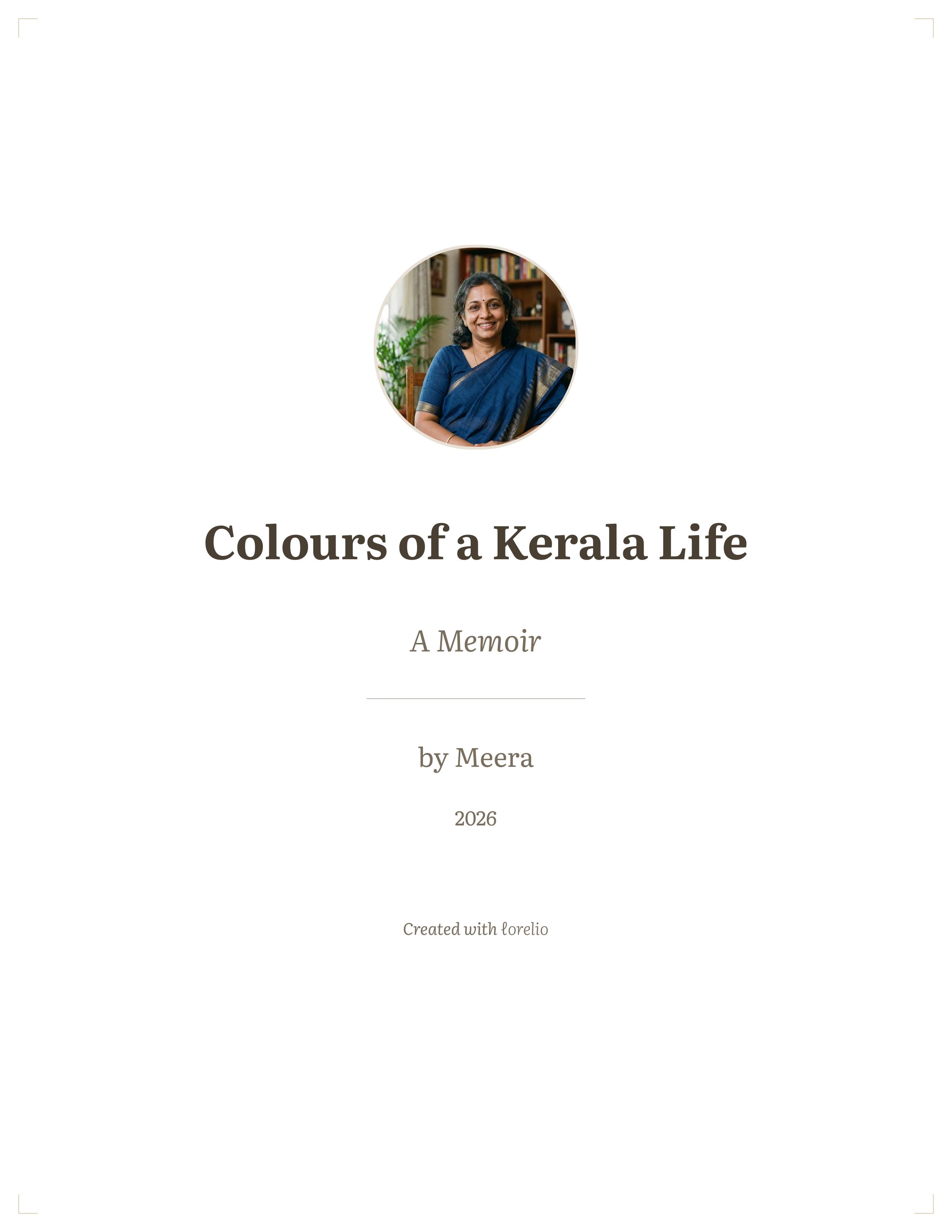 Cover page of 'Colours of a Kerala Life' by Meera, showing the book title and a cover photo